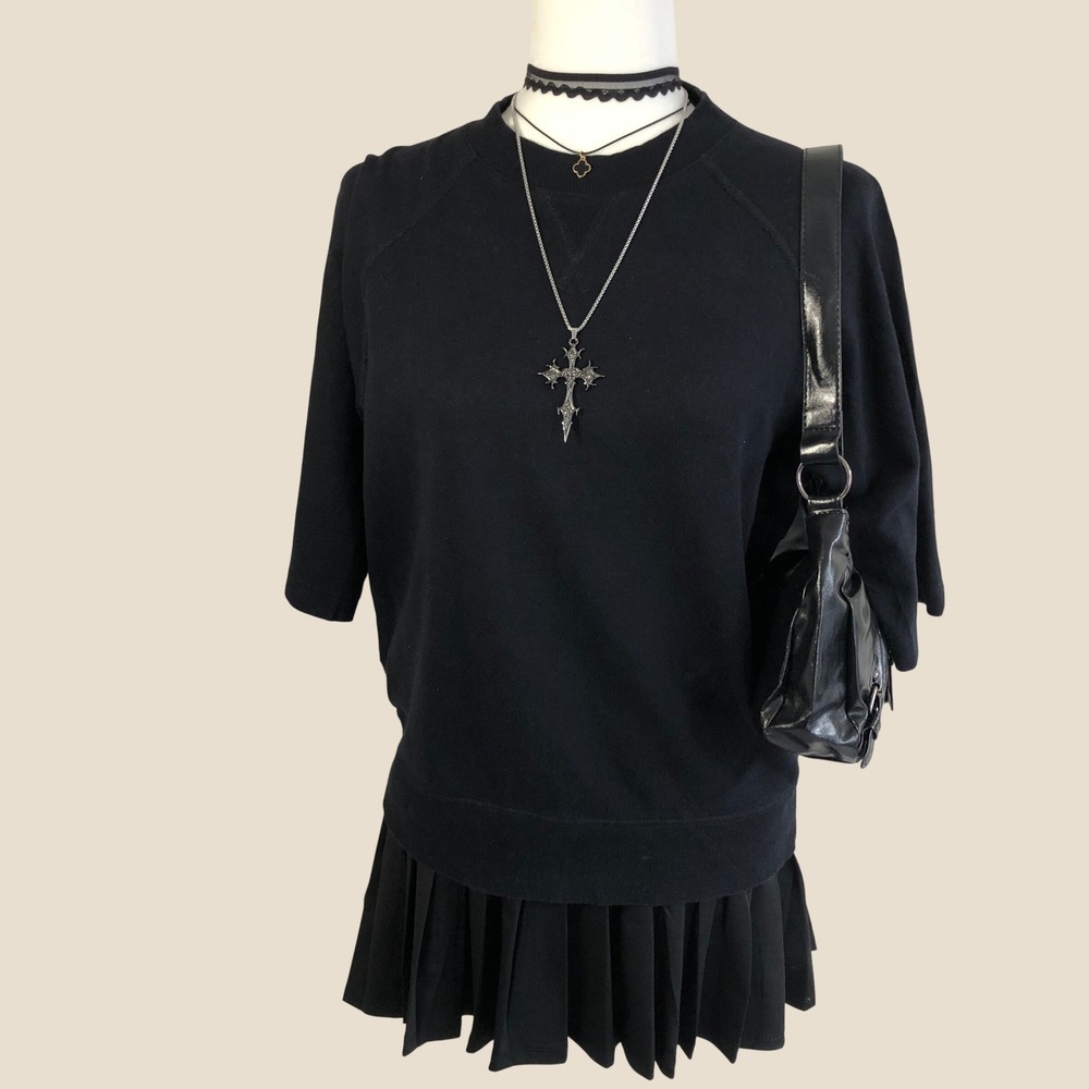 MUJI Black Raglan Short Sleeve Sweatshirt Tee Womens XS-S Crewneck Japanese